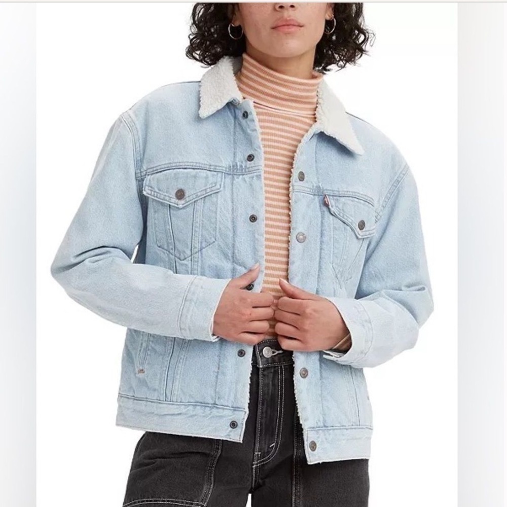 Levi’s Ex Boyfriend Denim Trucker Jean Jacket Large Sherpa